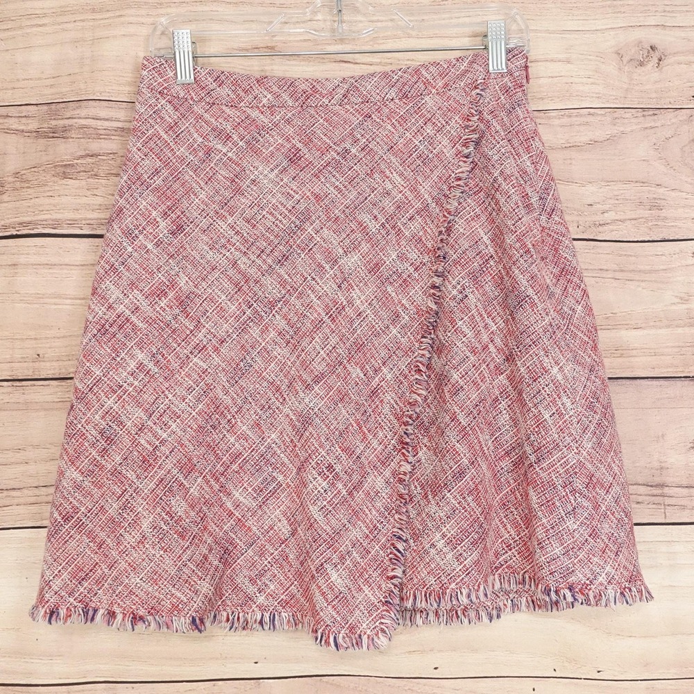 Banana Republic Skirt Womens 4 Pink Tweed A-Line Short Lined Fringe Workwear